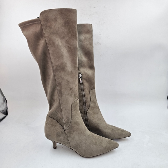 Nordstrom Rack Pailly Taupe Knee High Pointed Toe Kitten Heel Boots Size 6M chic - Picture 3 of 8